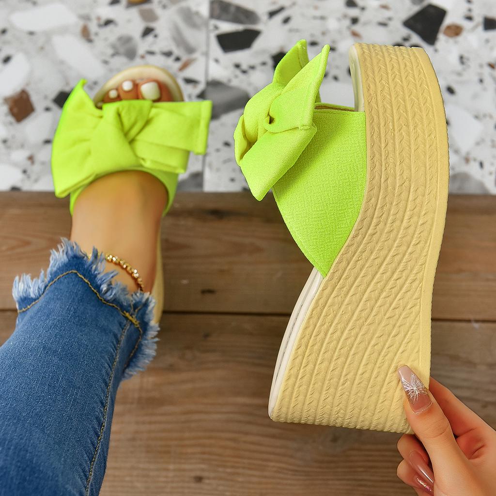 Fashion Aphixta Super High Heels Outside Slippers Women Sweet Butterfly Knot Mulers 4cm Platform Sandals Fluorescent Slides Plus Size 43