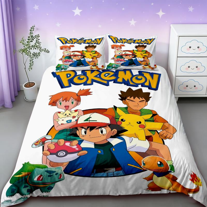 Pikachu Duvet Covers Pokemon Kids Cartoon Bedding Set Quilt Cover Twin Full Bedroom Bed Decor for Teens Best Gifts Comfortable