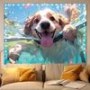 Swimming Dog Tapestry Fun Cartoon Wall Art for Bedroom or Living Room Large Decorative Hanging Add Playful Charm
