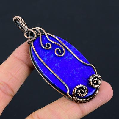Lapis Lazuli Gemstone Pure Copper Wire Wrapped Handmade Pendant Jewelry
