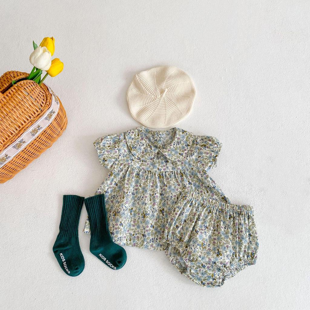 Summer 2025 Baby Girl Orchid Flower Peter Pan Collar Top & Pants Set