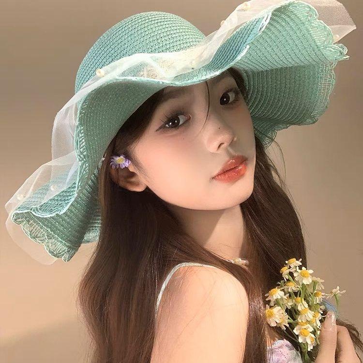 Bow Summer Lace Hat Beach Straw Hat Beach Hat Brim Sun Protection Vacation Sun Hat Sun Hat