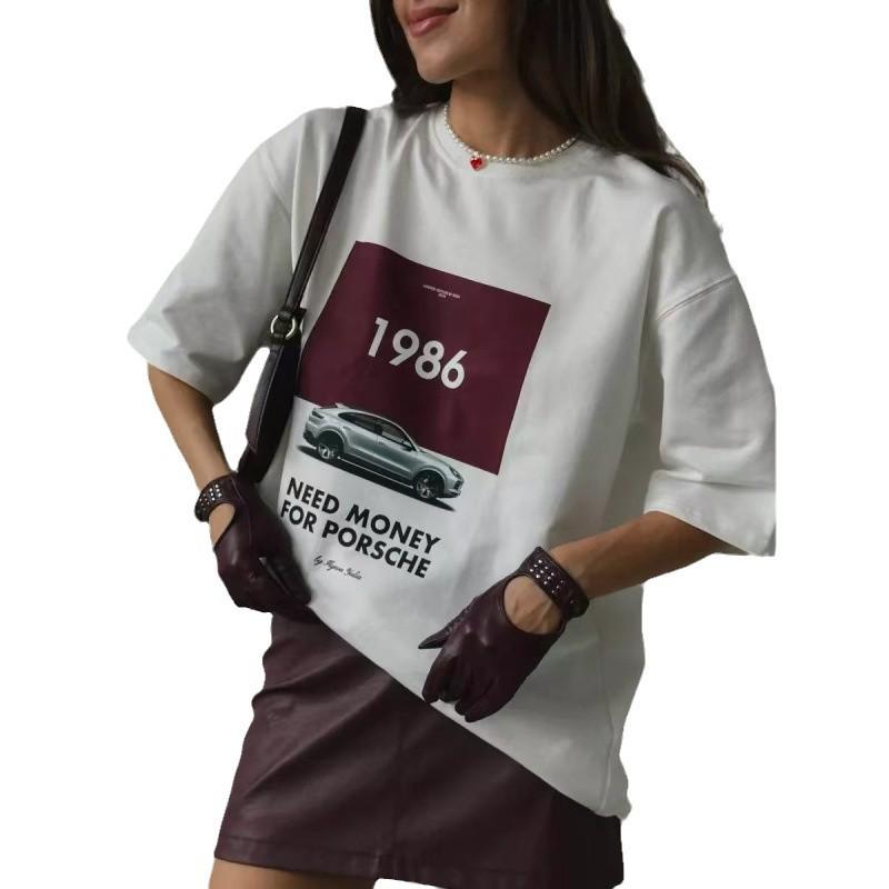 Women's Pure Cotton Short Sleeve T-shirt - Summer European & American Style, Loose Fit, Versatile Print, Casual Fashion Top