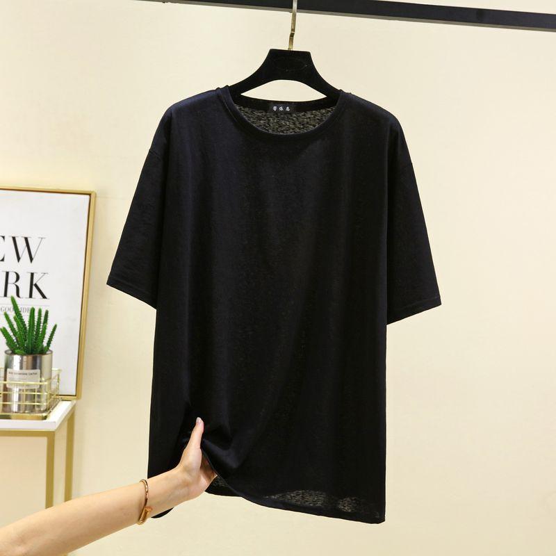 Thin Short sleeve Cotton T-shirt Women Summer Black and White round Neck Bottoming Shirt Plus size Slimming Half Sleeve Student Sports T-shirt