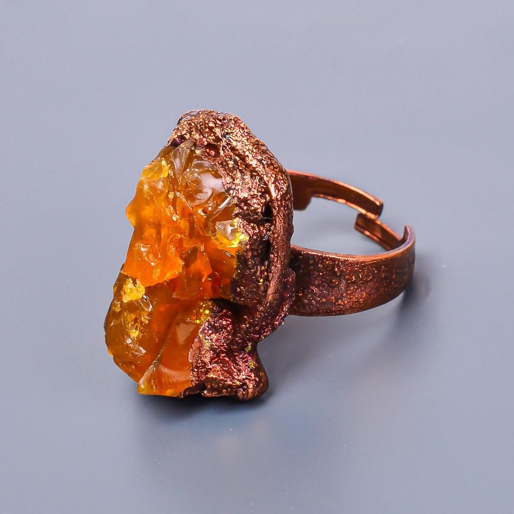 Hessonite Garnet Rough Stone Mother Gift Eternity Sisters Day Trendy Ring Copper V-11