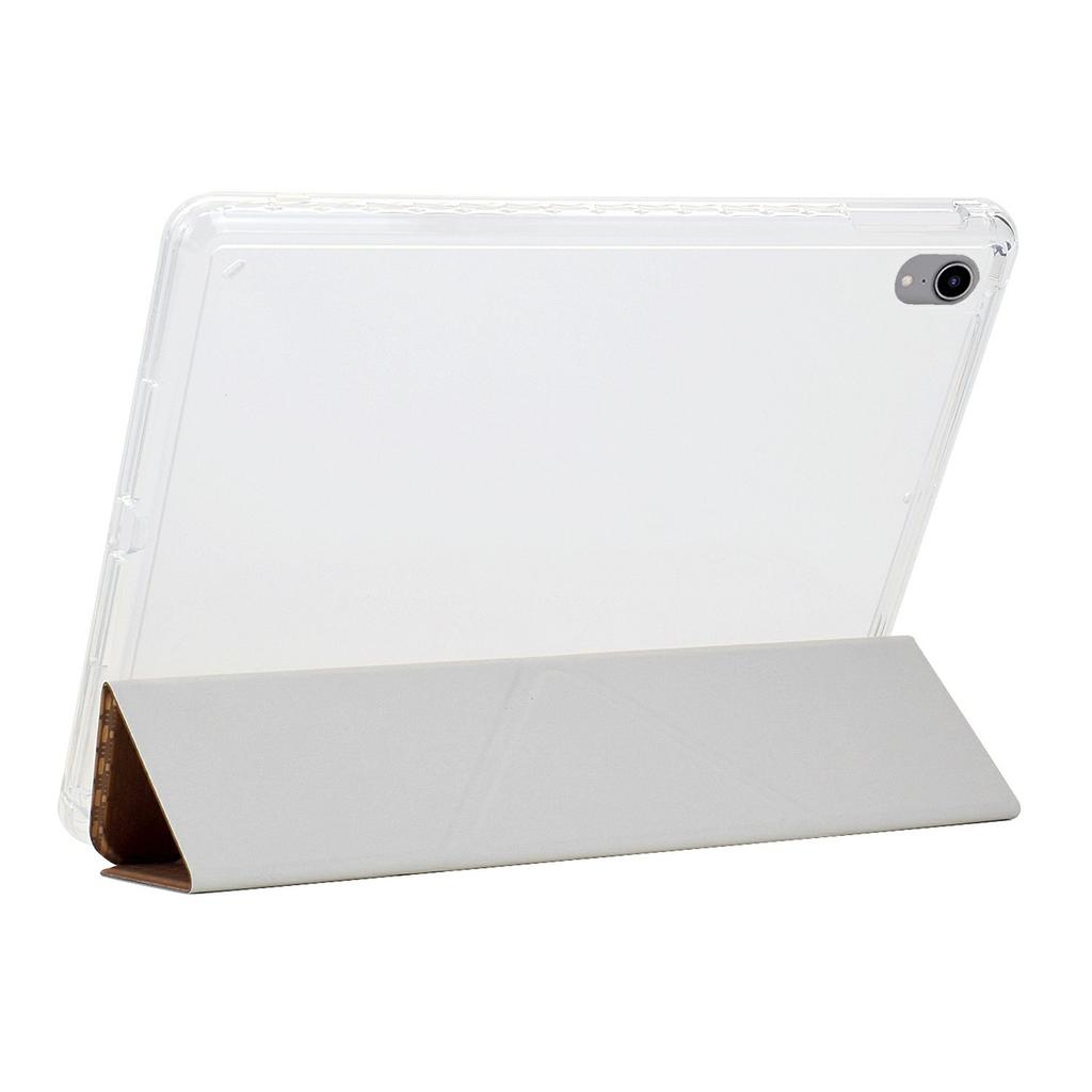 For iPad Mini (2024)/(2021) Case Y-Fold Stand Pyramid-Patterned Leather+Clear Acrylic Tablet Cover with Pencil Holder