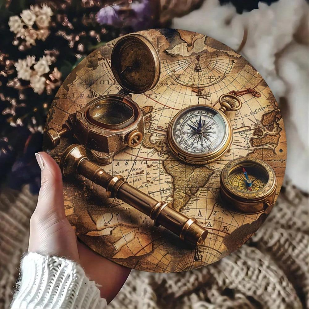Vintage Nautical Compass Map Metal Sign Rustic Iron Wall Decor For Home Cafe Library 20x20cm