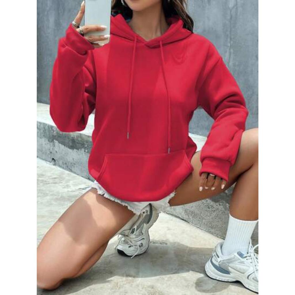 Damen Kapuzenpullover Langarm Lockerer Schnitt Einfarbige Lässige Pullover-Oberteile