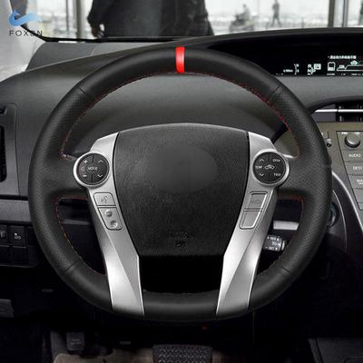 Για Toyota Prius 30 XW30 2009 2010 2011 - 2015 Prius C US 2012-2017 Κάλυμμα τιμονιού αυτοκινήτου Διακοσμητικό μαύρο δέρμα με κόκκινο