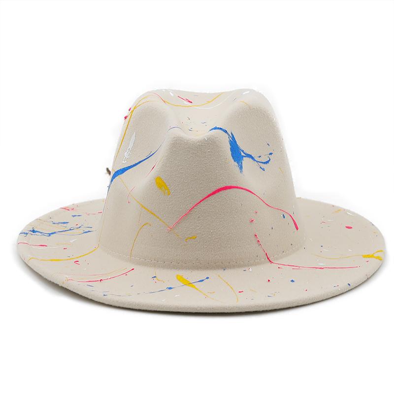 Hat Soft Wool Women Men Graffiti Fedora Hat For Winter Autumn Elegant Lady Gangster Trilby Felt Homburg Church Jazz Hat 55-58CM