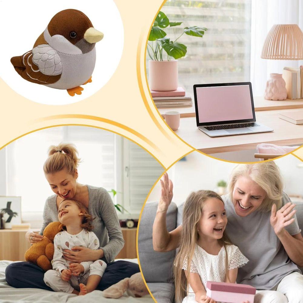 Realistic Soft Stuffed Bird Doll Chubby Round Simulation Sparrow Doll  Office Companion