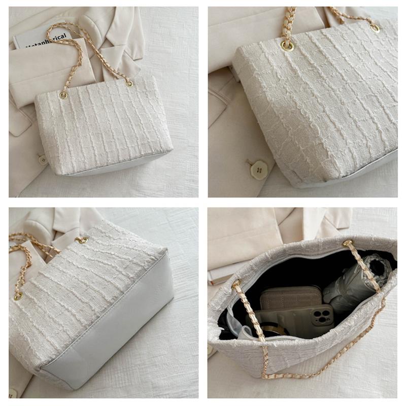 Trendy Nylon Chain Strap Tote Bag For Women Lightweight Casual Style Solid Color Large Capacity Shoulder Bag for Everyday Use CLE