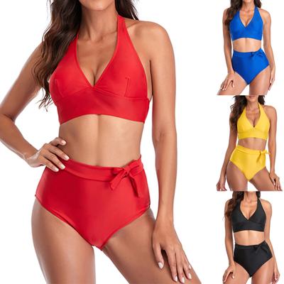 Women's Fashion Swimsuit Solid Color Sexy High Waist Split Bikini Swimsuit