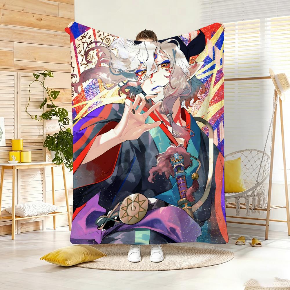 Ukiyo e style Yokai Anime M-Mononokes Throw Lightweight 240g Flannel Blanket Soft Skin-friendly for Summer Cooling