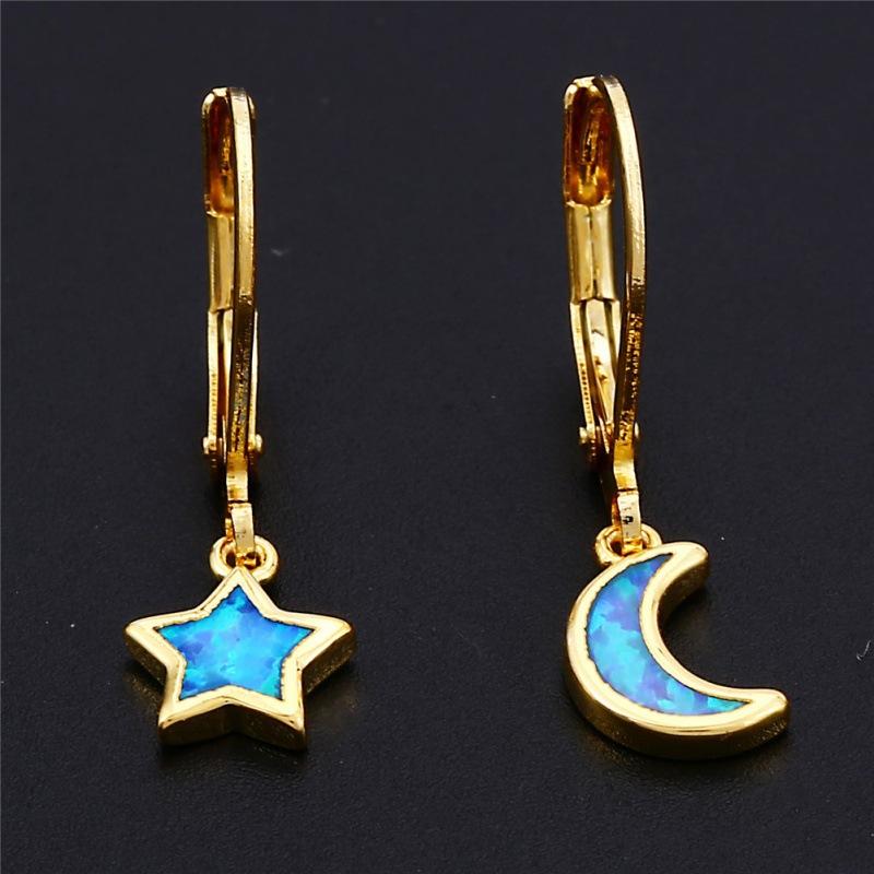 

Korean version of romantic starry sky ear buckle star moon asymmetrical versatile fashion star moon