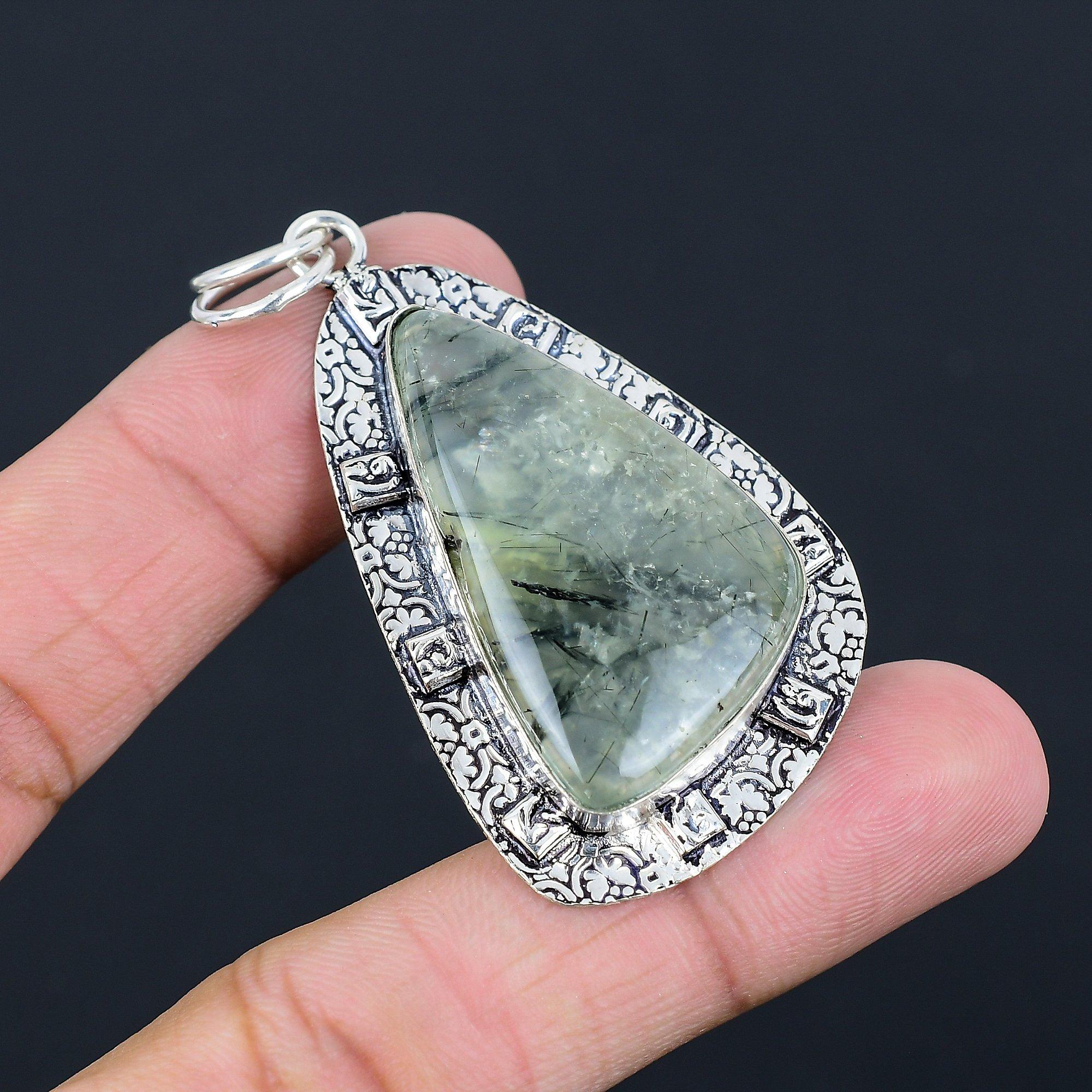 Womens day Deal 925 Sterling Silver Natural Moss Moss Prehnite Wedding Pendant