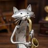 Metal Cat Figurine Playing Saxophone Unique Home Decor Sculpture Music Lover Gift Decorative Art Piece for Indoor Display