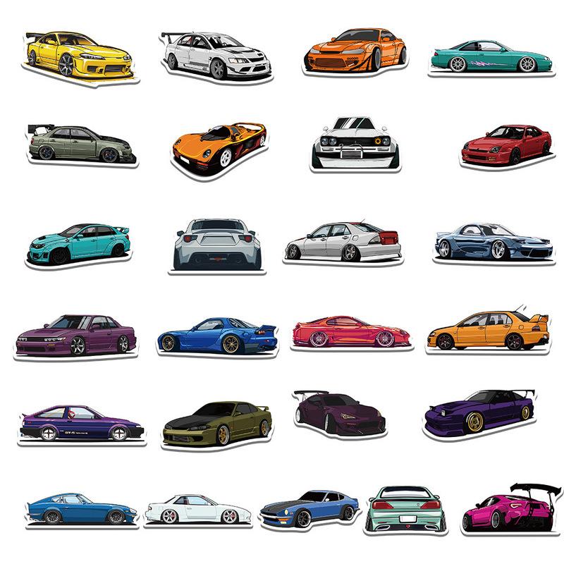 In Stock 50pcs Jdm Retrofit Racing Car Graffiti Stickers Laptop Guitar Luggage Bike Skateboard Waterproof Sticker Decal Kid Toy