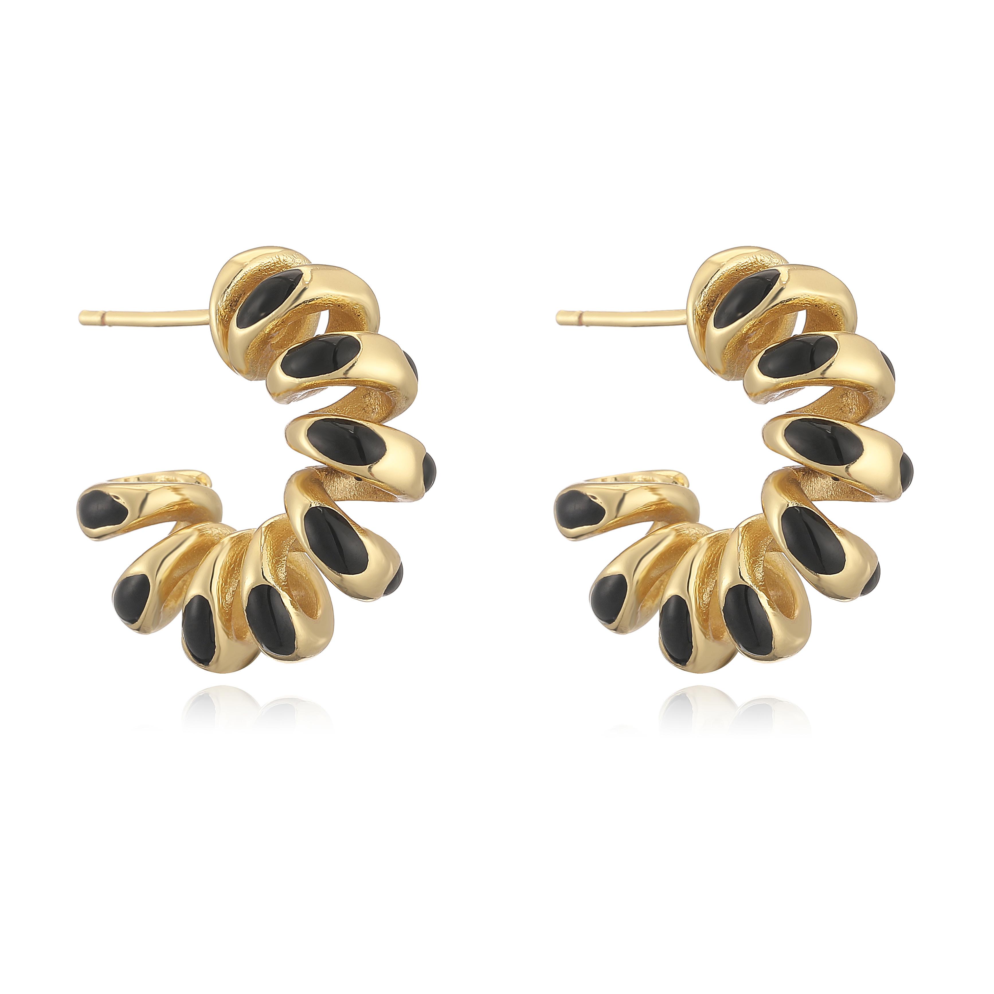 

HECHENG,Vintage Spring Shape Earrings For Women Enamel Gold Color Brass Earrings Fashion Party Zircon Gift Wholesale