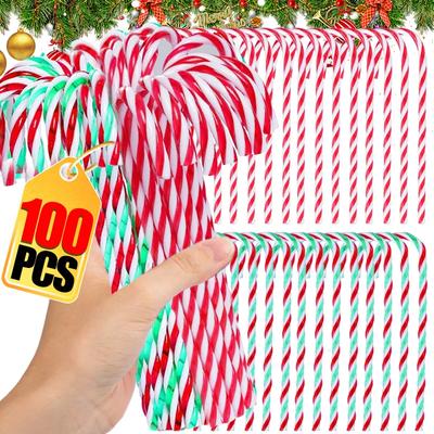 10pcs Plastic Candy Cane Ornament Christmas Tree Hanging Decorations Twisted Crutch for Xmas Crafts Indoor Outdoor Party Favor(Red and White, 150 Pcs)