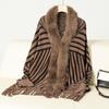 Autumn and Winter Women Stripe Loose Bat Sleeve Cross Border Cloak Cardigan Knitwear Stand Collar Sweater