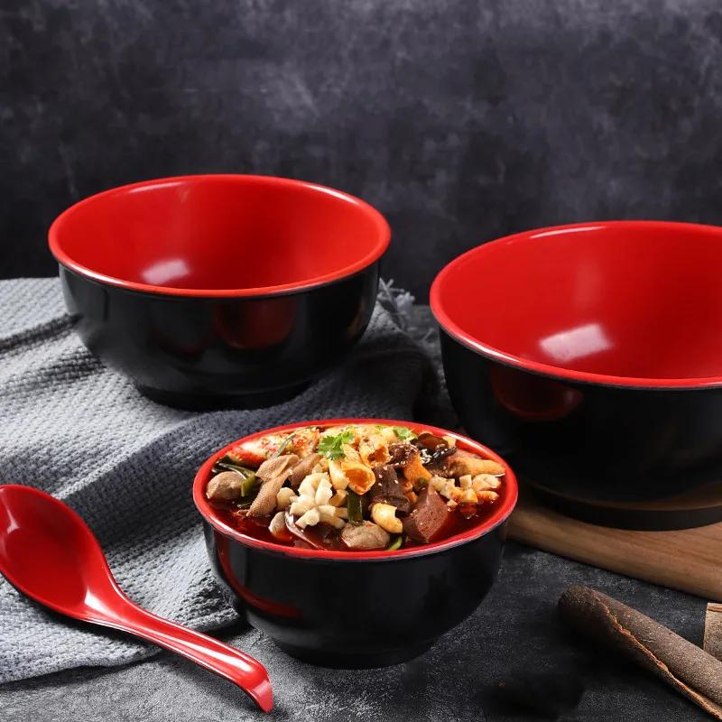 Czarno-czerwone miski melaminowe, Talerze bufetowe, Miska na ramen, Zupa, Miska na sałatkę, Miski plastikowe, Naczynia kuchenne, Artykuły restauracyjne