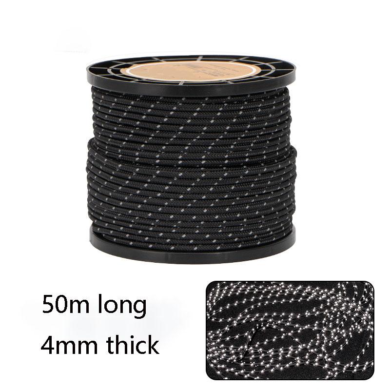 Reflective Rope 4mm Diameter 50m Windproof Guyline Heavy Duty Tent Cord Camping Accessory High Visibility Tarp Tie Down Cord