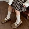 Female Autumn New Style Retro Linen Pattern Pure Color Sweet Bow In The Tube Pile Socks