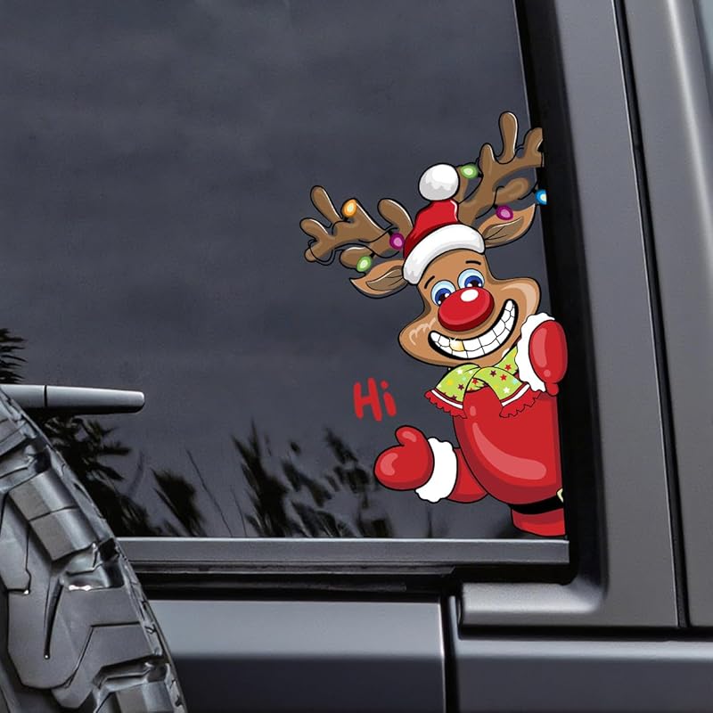 Christmas Decor Elf Peeking Sticker, Car Window Decals Vinyl Waterproof Stickers for Cars Truck SUV Laptop Bumper Car Stickers and Decals (Elf)