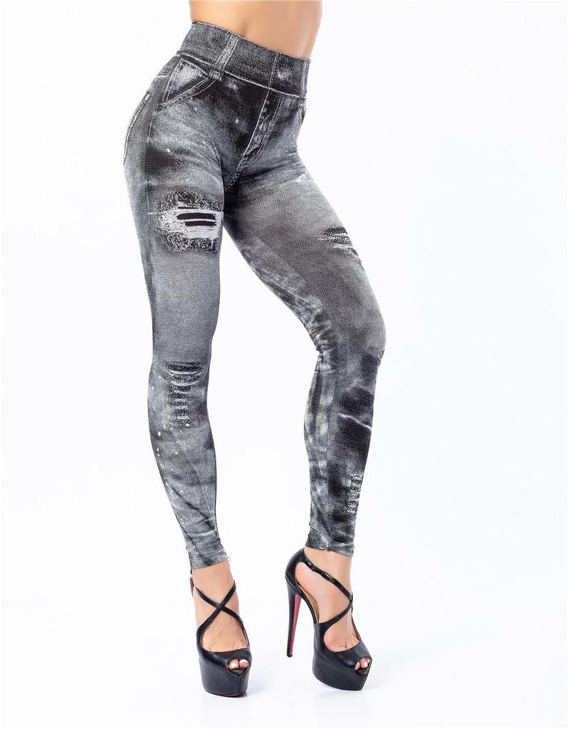 8 Colors Available! Women's Super Elastic Nine-Point Imitation Denim Leggings