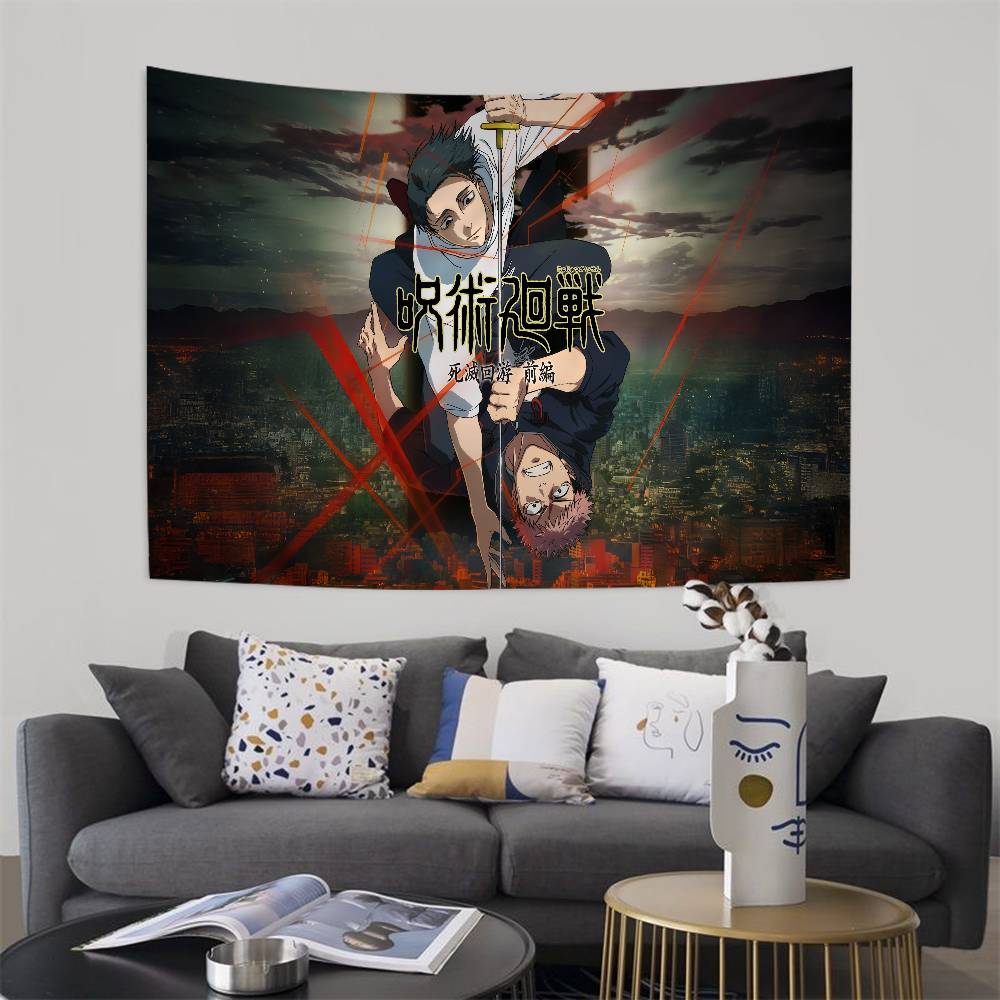 Popular Anime Jjujutsu Kkaisen Printed Large Wall Tapestry Indian Buddha Decoration Witchcraft Bohemian Hippie Wall Art Decor