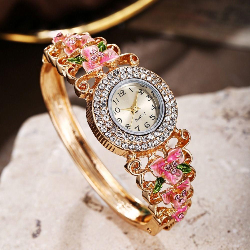 Quartz Movement Rhinestone Dress Watch Round Dial Quartz Bracelet Wristwatch Casual Occasion