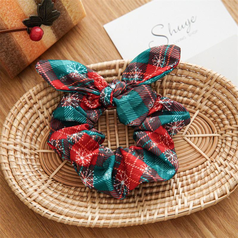 12pcs/pack Merry Christmas Pretty Print Hairbands for Women Girls Thick Ponytail Holder Hair Ties Elastic Hair Bands Accessories
