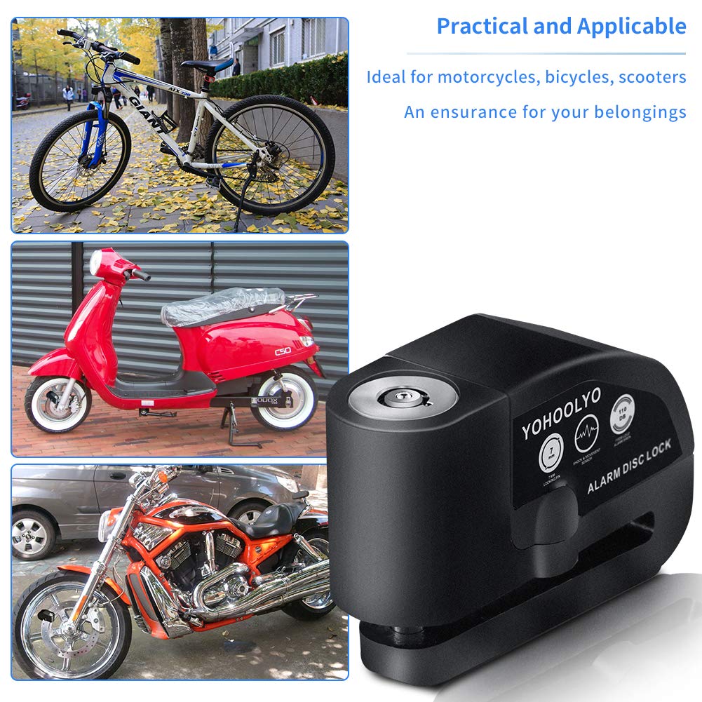 YOHOOLYO Alarm Disc Motorcycle Disc Brake 7mm 5ft Reminder for and Carrying Pouch Lock, Lock, Anti-Theft, Waterproof, 110dB, Pin, Cable, Motorcycles,