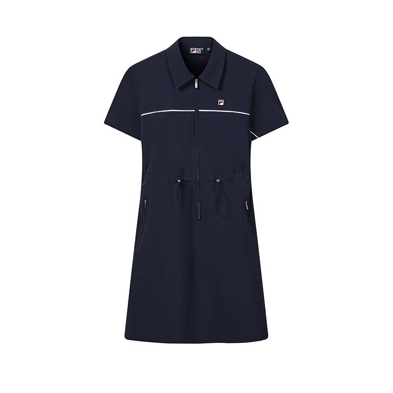 

FILA Heritage Vintage Sports Versatile Short Sleeve Dress Women dresses Cigarette-Blue F11W628321FDB M