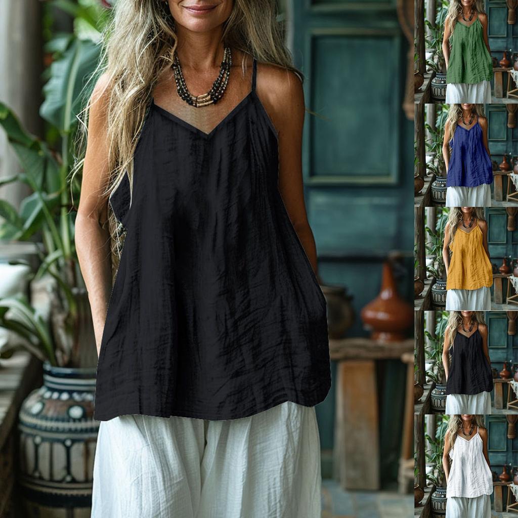 Damen Modisches Und Lässiges Ärmelloses Baumwoll- Und Leinen-Top
