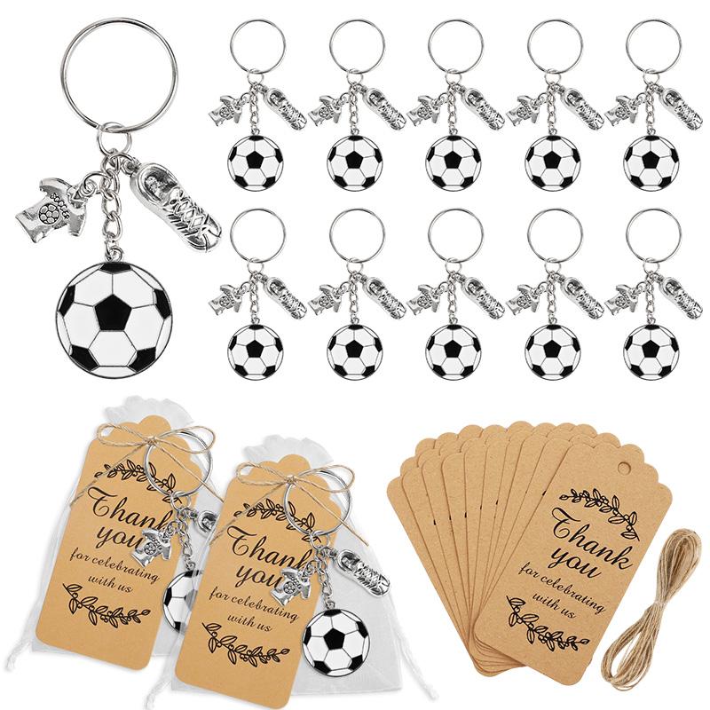 10 Sets Football Keychain With Thank You Card Organza Bags for Kids Sports Birthday Party Favors Decoration Gifts For Guests