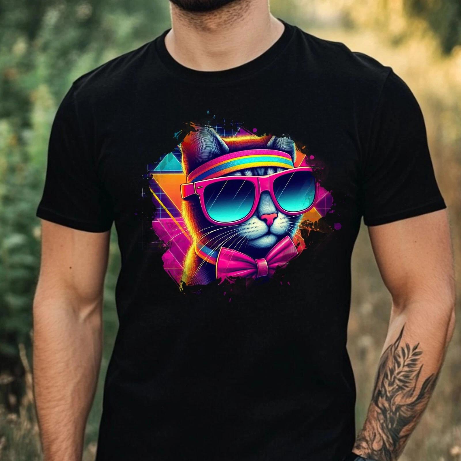 T-Shirt Herren Aquarell Coole Katze Motiv Baumwolle Größe XS bis 5XL L