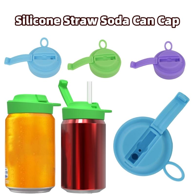 Colorful Silicone Sodas Can Lid and Straw Easy Use Spill-proof Sealed Can Cover for Canned Beverages Beer and Juice