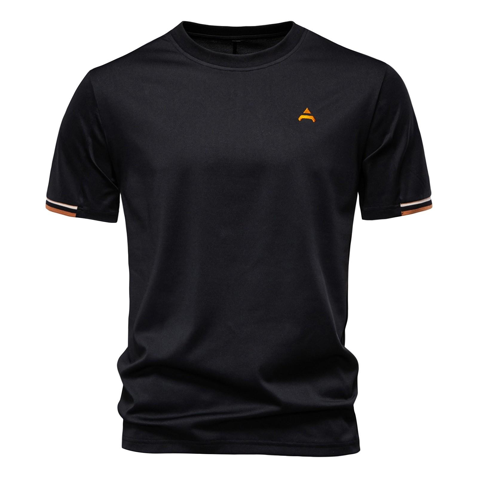 

Мужская летняя однотонная вышитая круглая горловина с коротким рукавом мужская повседневная модная футболка XL чёрный