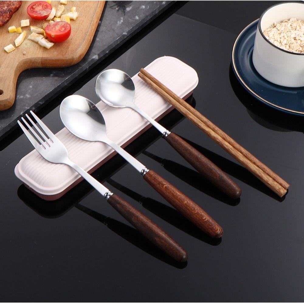 4Pcs Vintage Chopsticks Fork Spoon Set Storage Case Outdoor Dining Set  Travel