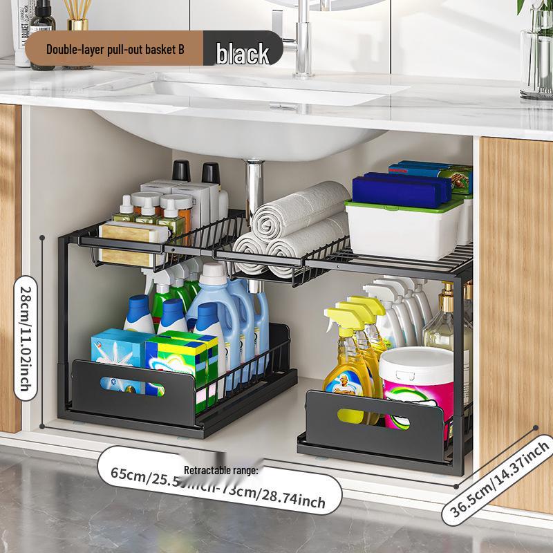 Retractable Under-Sink Organizer: Pull-Out Drawer & Storage Rack for Pots and Pans
