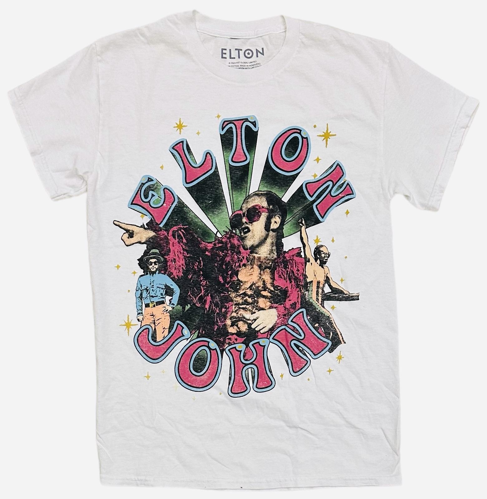 Elton John Men Officially Licensed Vintage Distressed Print White Tee T-shirt XL