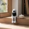 Desktop Ghost Figurine Reading with Articulated Legs, 3D Printed Sitting PLA Ornament Statue, White Desk for Halloween Decoration Miniature Decor