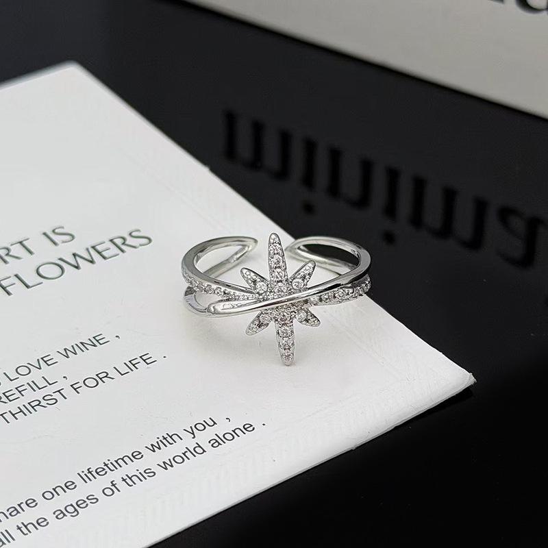 Super Flash Zirkon Hexagramm Ring Öffnung Verstellbar Exquisiter Ring Temperament Hochklassige Frauen