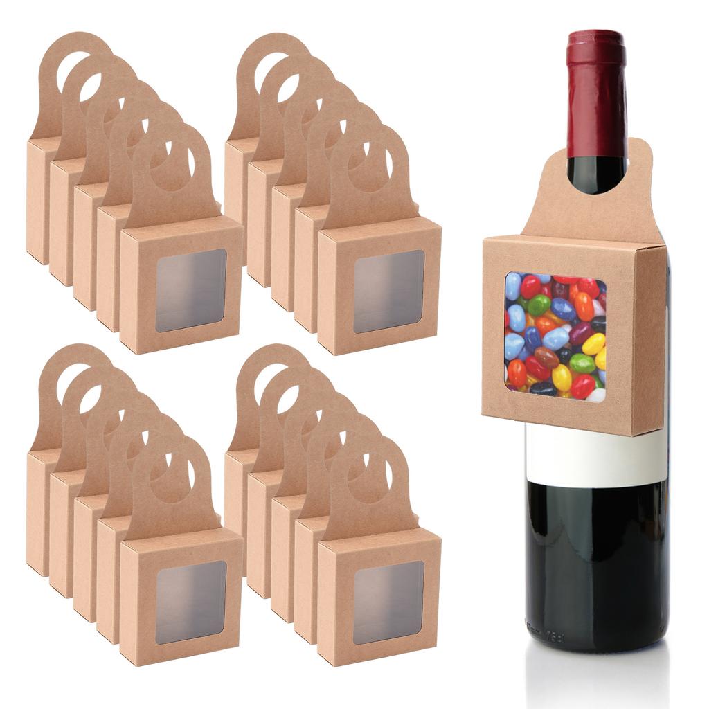 25 Pcs Wine Bottle Gift Box Kraft Paper Hanging Gift Box for Wedding Festival Chocolate