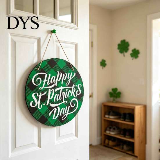 St Patrick Day Door Sign St. Patrick's Wooden Sign, Luck Clover Green Hat Themed Hanging Front Welcome Plaque Plaque, Decorative Ornaments for Holiday