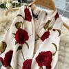 Retro Print Dress  Summer New Goddess Fan Temperament V-Neck Tie Waist Thin Mid-Length Dress