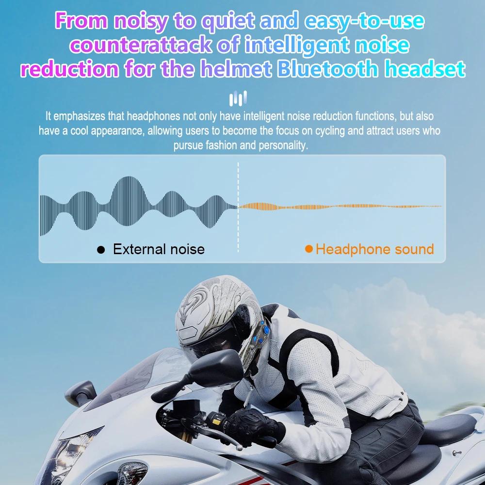 Motorcycle Helmet Headset Bluetooth 5.4 Earphone RGB Lights IPX67 Waterproof Voice Assistant Handsfree Call 1000mah Battary