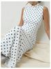 European Style Vintage Polka Dot Print Sleeveless Round Neck Slim Fit A Maxi Dress
